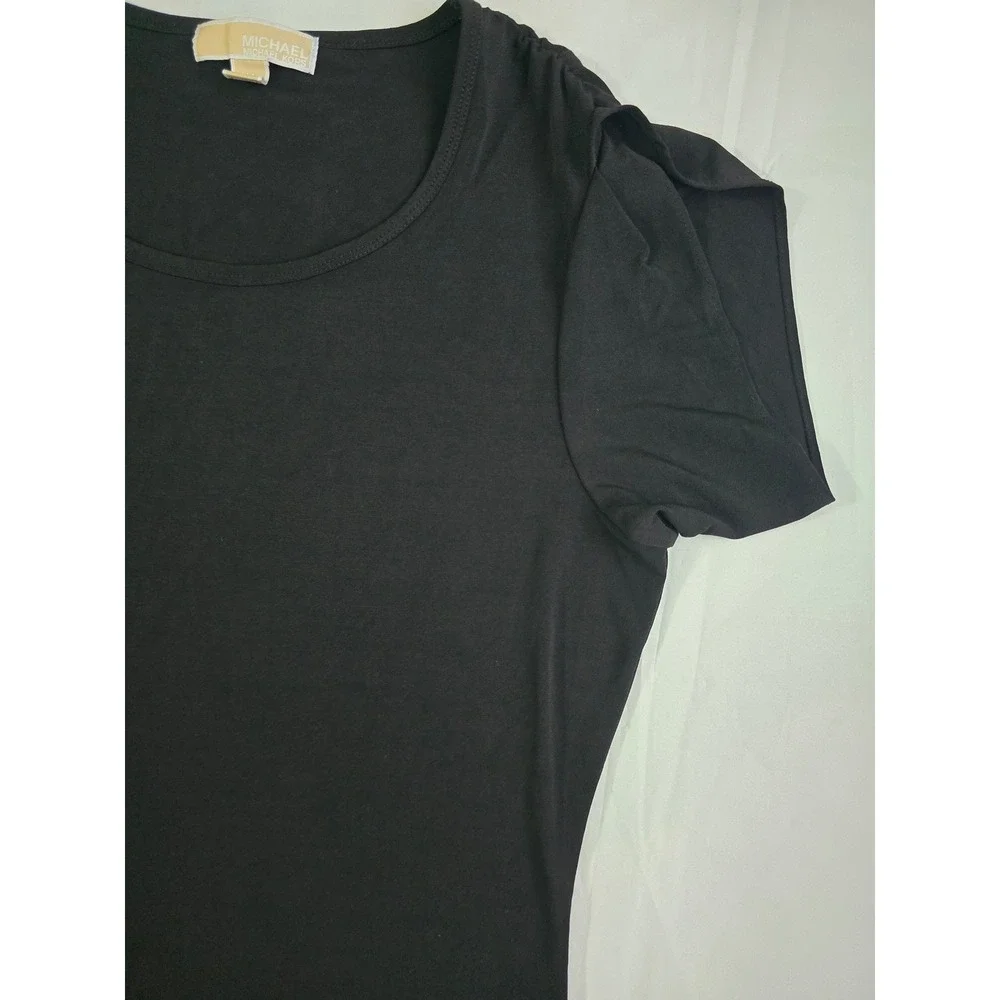 Michael Kors Black Pleated Petal Sleeve Scoop Neck Top Medium RN111818